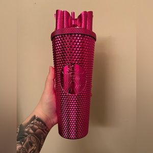 STARBUCKS Chrome Sangria Bling Studded Holiday Cold Cup Tumbler